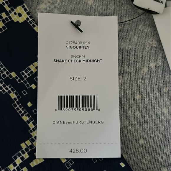 Diane von Furstenberg Sigourney Wrap Dress Snake Check Midnight Blue SZ 2 NWT - Picture 13 of 14